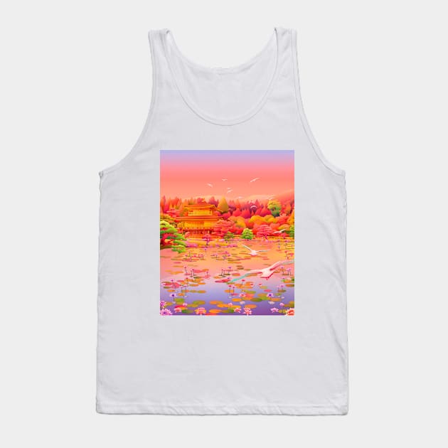 Kinkaku-Ji, the Temple of the Golden Pavilion Tank Top by Camila Illustration